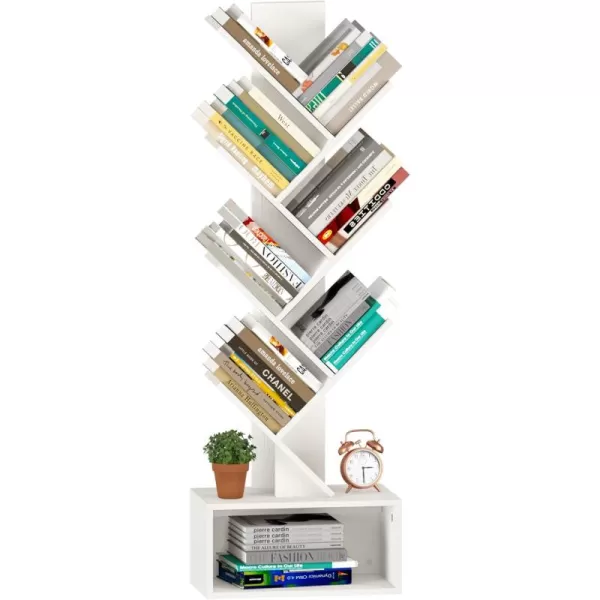 imageYoobure Tree Bookshelf  6 Shelf Retro Floor Standing Bookcase Tall Wood Book Storage Rack for CDsMoviesBooks Utility Book Organizer Shelves for Bedroom Living Room Home Office BlackWhite