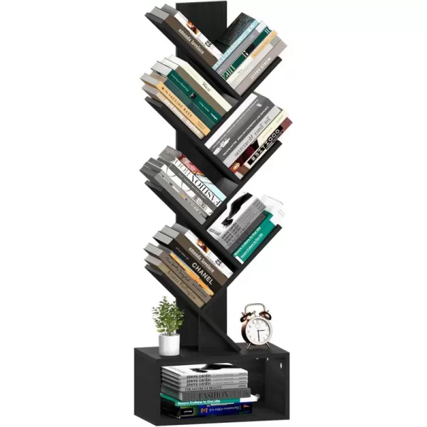 imageYoobure Tree Bookshelf  6 Shelf Retro Floor Standing Bookcase Tall Wood Book Storage Rack for CDsMoviesBooks Utility Book Organizer Shelves for Bedroom Living Room Home Office BlackBlack