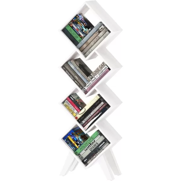 imageYoobure Tree Bookshelf  6 Shelf Retro Floor Standing Bookcase Tall Wood Book Storage Rack for CDsMoviesBooks Utility Book Organizer Shelves for Bedroom Living Room Home Office BlackLight White