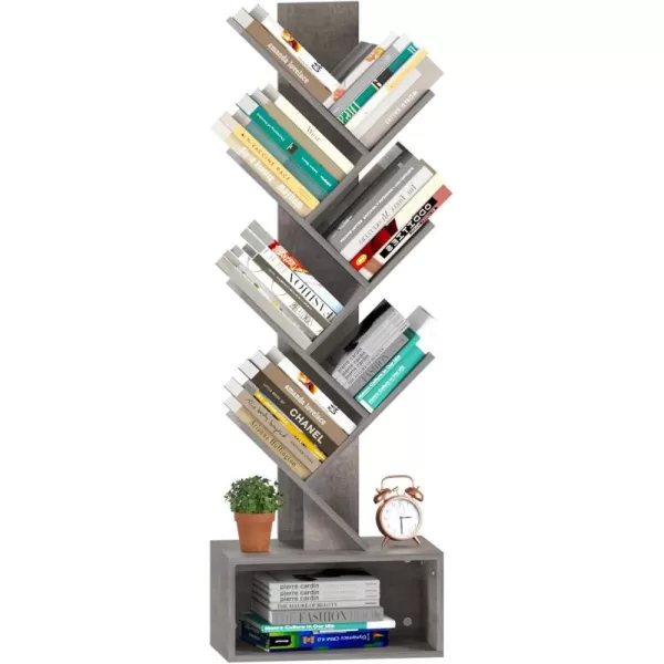 imageYoobure Tree Bookshelf  6 Shelf Retro Floor Standing Bookcase Tall Wood Book Storage Rack for CDsMoviesBooks Utility Book Organizer Shelves for Bedroom Living Room Home Office BlackGrey