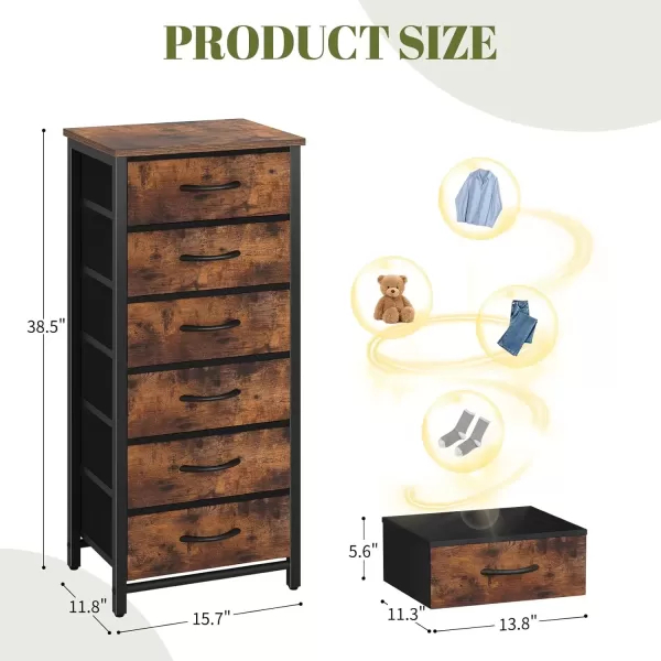 imageYoobure Tall Dresser for Bedroom Dressers ampamp Chests of Drawers 6 Vertical Storage Drawers Fabric Dresser for Closet Night Stand Side Table for Small Space Nightstand End Table for Living Room DormVintage Brown