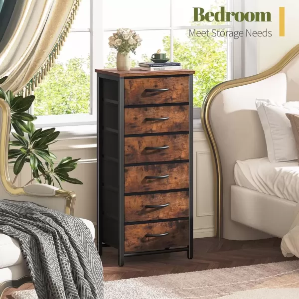 imageYoobure Tall Dresser for Bedroom Dressers ampamp Chests of Drawers 6 Vertical Storage Drawers Fabric Dresser for Closet Night Stand Side Table for Small Space Nightstand End Table for Living Room DormVintage Brown