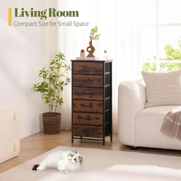 imageYoobure Tall Dresser for Bedroom Dressers ampamp Chests of Drawers 6 Vertical Storage Drawers Fabric Dresser for Closet Night Stand Side Table for Small Space Nightstand End Table for Living Room DormVintage Brown