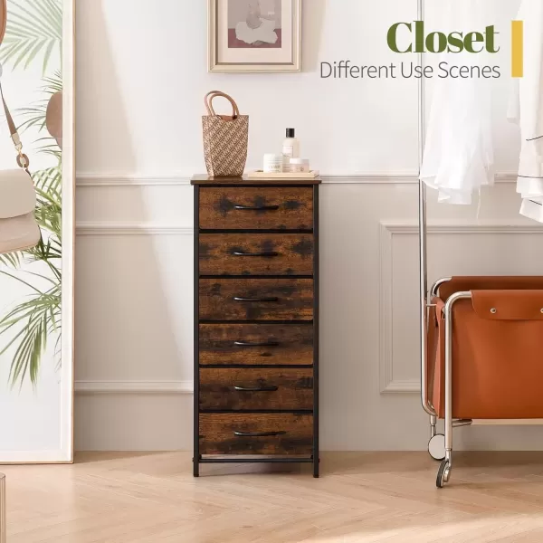 imageYoobure Tall Dresser for Bedroom Dressers ampamp Chests of Drawers 6 Vertical Storage Drawers Fabric Dresser for Closet Night Stand Side Table for Small Space Nightstand End Table for Living Room DormVintage Brown