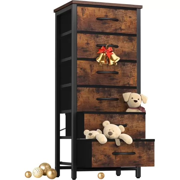 imageYoobure Tall Dresser for Bedroom Dressers ampamp Chests of Drawers 6 Vertical Storage Drawers Fabric Dresser for Closet Night Stand Side Table for Small Space Nightstand End Table for Living Room DormVintage Brown