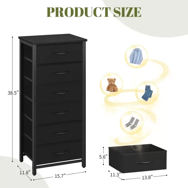 imageYoobure Tall Dresser for Bedroom Dressers ampamp Chests of Drawers 6 Vertical Storage Drawers Fabric Dresser for Closet Night Stand Side Table for Small Space Nightstand End Table for Living Room DormBlack