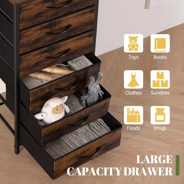 imageYoobure Tall Dresser for Bedroom Dressers ampamp Chests of Drawers 6 Vertical Storage Drawers Fabric Dresser for Closet Night Stand Side Table for Small Space Nightstand End Table for Living Room DormVintage Brown