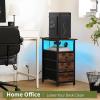 imageYoobure End Table with Charging Station LED Narrow Side Table Bedside Table Small Night Stand End Tables Living Room Skinny Nightstand with 3 Fabric Drawers Side Tables Bedroom for Small SpacesRustic Brown