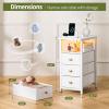 imageYoobure End Table with Charging Station LED Narrow Side Table Bedside Table Small Night Stand End Tables Living Room Skinny Nightstand with 3 Fabric Drawers Side Tables Bedroom for Small SpacesWhite