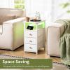 imageYoobure End Table with Charging Station LED Narrow Side Table Bedside Table Small Night Stand End Tables Living Room Skinny Nightstand with 3 Fabric Drawers Side Tables Bedroom for Small SpacesWhite