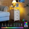 imageYoobure End Table with Charging Station LED Narrow Side Table Bedside Table Small Night Stand End Tables Living Room Skinny Nightstand with 3 Fabric Drawers Side Tables Bedroom for Small SpacesWhite