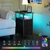 imageYoobure End Table with Charging Station LED Narrow Side Table Bedside Table Small Night Stand End Tables Living Room Skinny Nightstand with 3 Fabric Drawers Side Tables Bedroom for Small SpacesBlack
