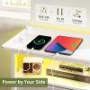 imageYoobure End Table with Charging Station LED Narrow Side Table Bedside Table Small Night Stand End Tables Living Room Skinny Nightstand with 3 Fabric Drawers Side Tables Bedroom for Small SpacesWhite