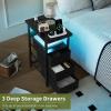 imageYoobure End Table with Charging Station LED Narrow Side Table Bedside Table Small Night Stand End Tables Living Room Skinny Nightstand with 3 Fabric Drawers Side Tables Bedroom for Small SpacesBlack