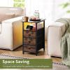 imageYoobure End Table with Charging Station LED Narrow Side Table Bedside Table Small Night Stand End Tables Living Room Skinny Nightstand with 3 Fabric Drawers Side Tables Bedroom for Small SpacesRustic Brown
