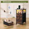 imageYoobure End Table with Charging Station LED Narrow Side Table Bedside Table Small Night Stand End Tables Living Room Skinny Nightstand with 3 Fabric Drawers Side Tables Bedroom for Small SpacesRustic Brown