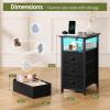 imageYoobure End Table with Charging Station LED Narrow Side Table Bedside Table Small Night Stand End Tables Living Room Skinny Nightstand with 3 Fabric Drawers Side Tables Bedroom for Small SpacesBlack
