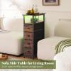 imageYoobure Narrow Dresser for Bedroom LED Slim Dresser with Charging Station Small Dressers Chest of Drawers Fabric Dresser Tall Skinny Cabinet Night Stand for Dorm Small Spaces Closet BathroomVintage Brown