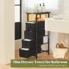 imageYoobure Narrow Dresser for Bedroom LED Slim Dresser with Charging Station Small Dressers Chest of Drawers Fabric Dresser Tall Skinny Cabinet Night Stand for Dorm Small Spaces Closet BathroomBlack