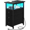 imageYoobure End Table with Charging Station LED Narrow Side Table Bedside Table Small Night Stand End Tables Living Room Skinny Nightstand with 3 Fabric Drawers Side Tables Bedroom for Small SpacesBlack