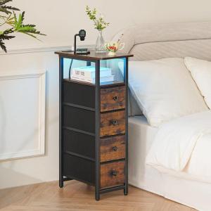 imageYoobure Narrow Dresser for Bedroom LED Slim Dresser with Charging Station Small Dressers Chest of Drawers Fabric Dresser Tall Skinny Cabinet Night Stand for Dorm Small Spaces Closet BathroomVintage Brown