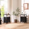 imageYoobure Farmhouse Nightstand with Charging Station Wood Night Stand End Table with USB Ports LED Bed Side Table with Storage Cabinet Bedside Table for Bedroom Living Room BlackBlack
