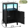 imageYoobure Farmhouse Nightstand with Charging Station Wood Night Stand End Table with USB Ports LED Bed Side Table with Storage Cabinet Bedside Table for Bedroom Living Room BlackBlack