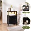 imageYoobure Farmhouse Nightstand with Charging Station Wood Night Stand End Table with USB Ports LED Bed Side Table with Storage Cabinet Bedside Table for Bedroom Living Room BlackBlack