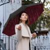 imageYoobure Windproof Travel Umbrella with Wood Handle Automatic Umbrellas for Rain ampamp UV Sun Protection Compact 46quot Large Canopy Lightweight Backpack Portable for Walking ampamp OutdoorBurgundy Red