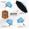 imageYoobure Windproof Travel Umbrella with Wood Handle Automatic Umbrellas for Rain ampamp UV Sun Protection Compact 46quot Large Canopy Lightweight Backpack Portable for Walking ampamp OutdoorSky Blue