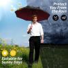 imageYoobure Windproof Travel Umbrella with Wood Handle Automatic Umbrellas for Rain ampamp UV Sun Protection Compact 46quot Large Canopy Lightweight Backpack Portable for Walking ampamp OutdoorBurgundy Red