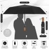 imageYoobure Windproof Travel Umbrella with Wood Handle Automatic Umbrellas for Rain ampamp UV Sun Protection Compact 46quot Large Canopy Lightweight Backpack Portable for Walking ampamp OutdoorBurgundy Red