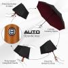 imageYoobure Windproof Travel Umbrella with Wood Handle Automatic Umbrellas for Rain ampamp UV Sun Protection Compact 46quot Large Canopy Lightweight Backpack Portable for Walking ampamp OutdoorBurgundy Red
