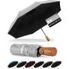 imageYoobure Windproof Travel Umbrella with Wood Handle Automatic Umbrellas for Rain ampamp UV Sun Protection Compact 46quot Large Canopy Lightweight Backpack Portable for Walking ampamp OutdoorGrey