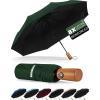 imageYoobure Windproof Travel Umbrella with Wood Handle Automatic Umbrellas for Rain ampamp UV Sun Protection Compact 46quot Large Canopy Lightweight Backpack Portable for Walking ampamp OutdoorDark Green