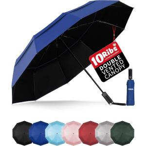 imageYoobure Double Vented Canopy Travel Umbrella Automatic Umbrellas for Rain Windproof Compact Umbrella for Car UV Umbrella Sun Umbrella for Walking Portable Large Umbrella for Backpack LightweightBlue
