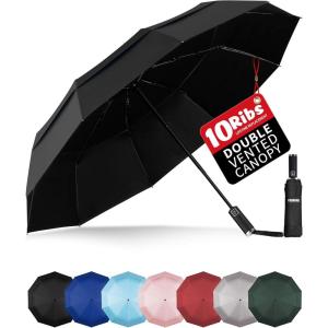 imageYoobure Double Vented Canopy Travel Umbrella Automatic Umbrellas for Rain Windproof Compact Umbrella for Car UV Umbrella Sun Umbrella for Walking Portable Large Umbrella for Backpack LightweightBlack