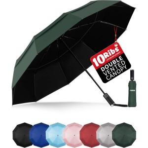 imageYoobure Double Vented Canopy Travel Umbrella Automatic Umbrellas for Rain Windproof Compact Umbrella for Car UV Umbrella Sun Umbrella for Walking Portable Large Umbrella for Backpack LightweightDark Green
