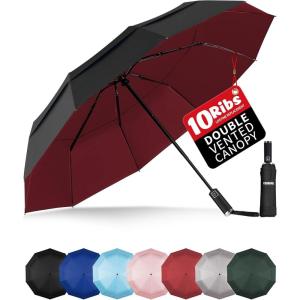 imageYoobure Double Vented Canopy Travel Umbrella Automatic Umbrellas for Rain Windproof Compact Umbrella for Car UV Umbrella Sun Umbrella for Walking Portable Large Umbrella for Backpack LightweightBlack and Red