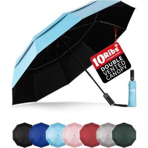 imageYoobure Double Vented Canopy Travel Umbrella Automatic Umbrellas for Rain Windproof Compact Umbrella for Car UV Umbrella Sun Umbrella for Walking Portable Large Umbrella for Backpack LightweightSky Blue