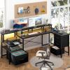 imageYoobure L Shaped Desk with Drawers Gaming Desk with LED Lights ampamp Outlets 75quot Reversible Computer Desk with Storage File Cabinet ampamp Printer Stand Corner Desk Office Desk with Dual Monitor Stand BlackBlack