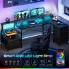 imageYoobure L Shaped Desk with Drawers Gaming Desk with LED Lights ampamp Outlets 75quot Reversible Computer Desk with Storage File Cabinet ampamp Printer Stand Corner Desk Office Desk with Dual Monitor Stand BlackGrey