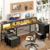 imageYoobure L Shaped Desk with Drawers Gaming Desk with LED Lights ampamp Outlets 75quot Reversible Computer Desk with Storage File Cabinet ampamp Printer Stand Corner Desk Office Desk with Dual Monitor Stand BlackGrey
