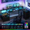 imageYoobure L Shaped Desk with Drawers Gaming Desk with LED Lights ampamp Outlets 75quot Reversible Computer Desk with Storage File Cabinet ampamp Printer Stand Corner Desk Office Desk with Dual Monitor Stand BlackBlack