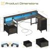 imageYoobure L Shaped Desk with Drawers Gaming Desk with LED Lights ampamp Outlets 75quot Reversible Computer Desk with Storage File Cabinet ampamp Printer Stand Corner Desk Office Desk with Dual Monitor Stand BlackGrey