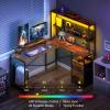 imageYoobure L Shaped Desk with Pegboard Reversible Computer Desk with Drawers ampamp Storage Shelves Gaming Desk with LED Lights ampamp Power Outlets Office Desk with Monitor Stand Corner Desk Home Office DesksVintage Brown