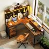 imageYoobure L Shaped Desk with Pegboard Reversible Computer Desk with Drawers ampamp Storage Shelves Gaming Desk with LED Lights ampamp Power Outlets Office Desk with Monitor Stand Corner Desk Home Office DesksVintage Brown