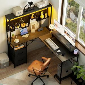 imageYoobure L Shaped Desk with Pegboard Reversible Computer Desk with Drawers ampamp Storage Shelves Gaming Desk with LED Lights ampamp Power Outlets Office Desk with Monitor Stand Corner Desk Home Office DesksBlack