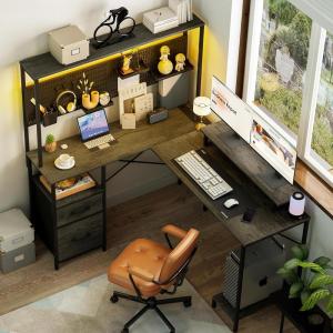 imageYoobure L Shaped Desk with Pegboard Reversible Computer Desk with Drawers ampamp Storage Shelves Gaming Desk with LED Lights ampamp Power Outlets Office Desk with Monitor Stand Corner Desk Home Office DesksCharcoal Gray