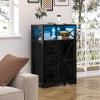 imageYoobure Storage Cabinet with Doors and Shelves LED Coffee Bar Cabinet with Power Outlet Farmhouse Kitchen Buffet Cabinet with Drawers Accent Pantry Cabinet Sideboard for Living Room Entryway BedroomBlack